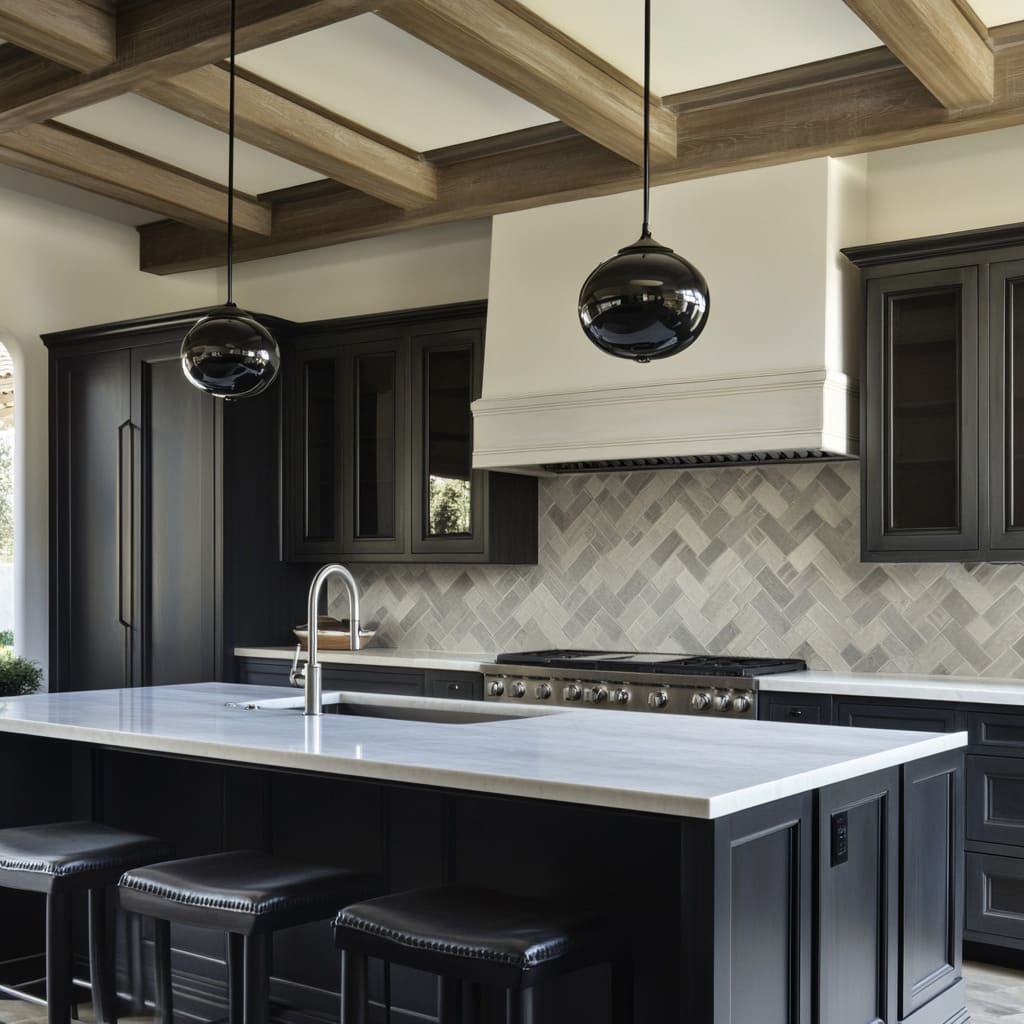 The kitchen’s rich, dark wood cabinets contrast beautifully with the light quartz countertops.jpg