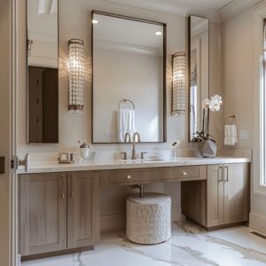 Transitional Bathroom Vanity: Merging Contemporary, Vintage, and Scandinavian Styles 