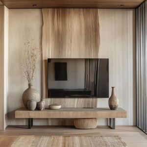 Unique Media TV Wall Design: Blending Minimalist, Farmhouse, and Japandi Styles