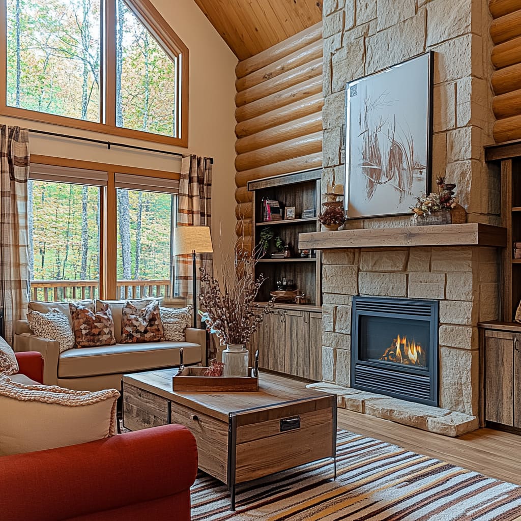This snug living space features a vintage-style mantle with an earthy color palette, blending comfort with a rustic aesthetic.jpg