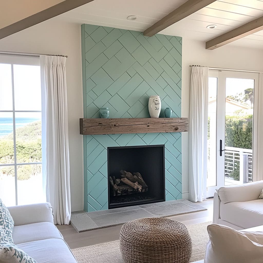 A 2 color shiplap mantelpiece with a minimalist look, offering a classic style that complements any decor.jpg