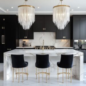 Black, White, and Brass: Bold Kitchen Designs for Luxurious Modern Homes