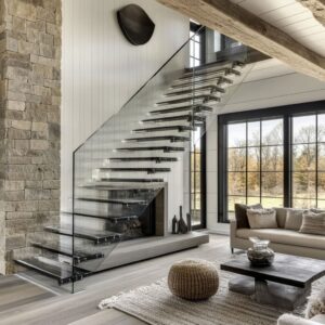 Farmhouse Takes Modern Design to New Heights with a Floating Staircase