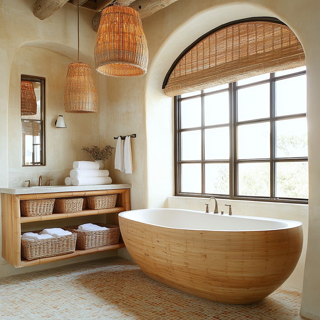 Super Cozy Modern Farmhouse Bathroom Ideas with a Japanese Soaking Tub