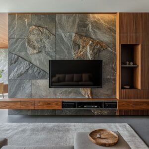 Stone-Clad TV Walls: A Striking Blend of Texture and Design