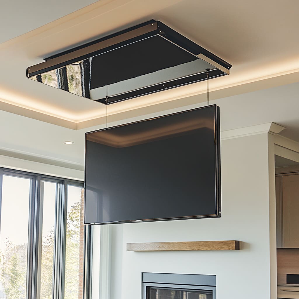 A ceiling-mounted TV lift