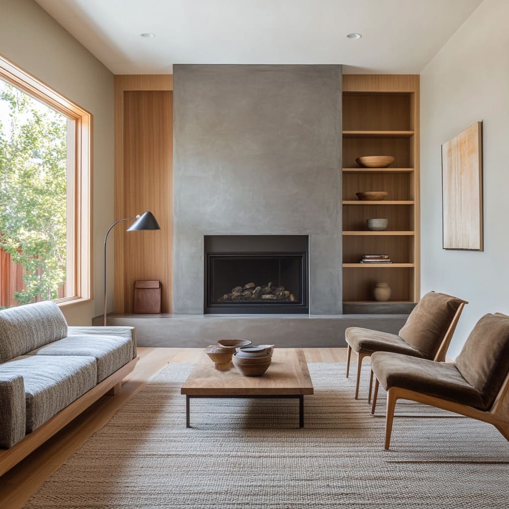 the niche on the left is shorter, serving more as a vertical architectural detail, while the niche on the right becomes functional shelving the niche on the left is shorter, serving more as a vertical architectural detail, while the niche on the right becomes functional shelving