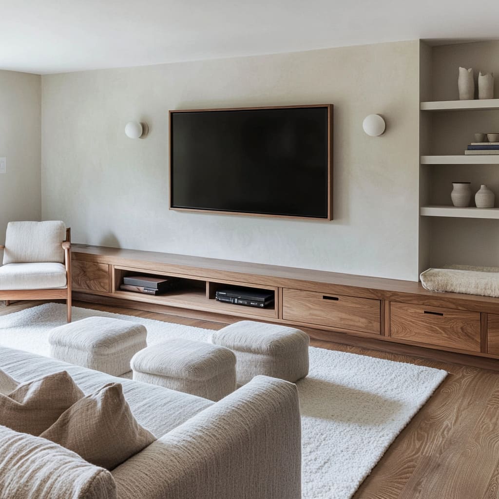 1950s Mid-Century Ranch Living Room with Built-In Media Wall
