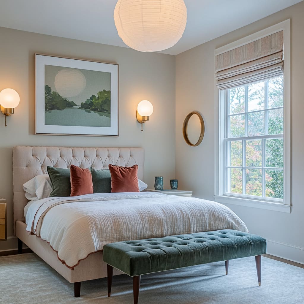 Contemporary Cottage with Layered Soft Colors and Classic Tufting