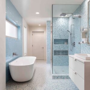 Modern Blue and White Bathroom Design Ideas with Quiet Drama and Depth