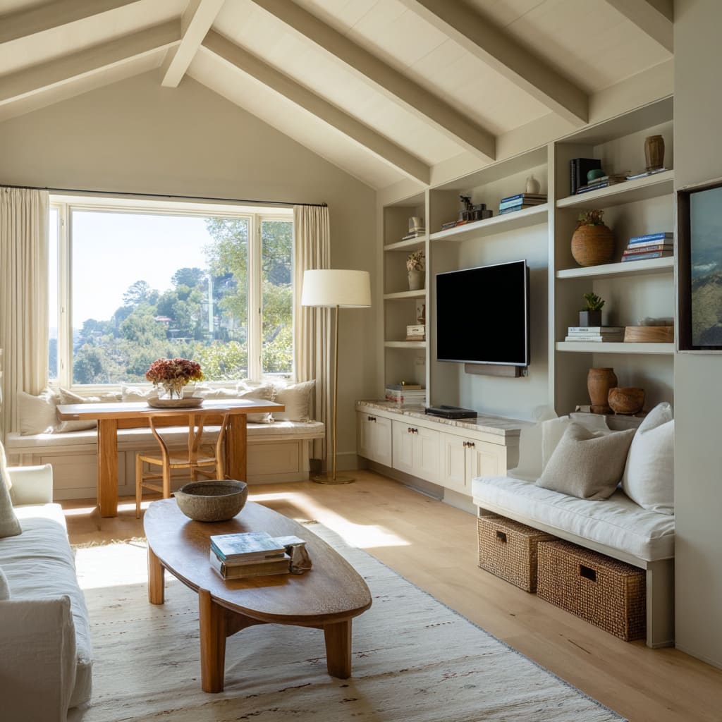 Here, the cottagecore idea surfaces more through structure and materials than decoration Here, the cottagecore idea surfaces more through structure and materials than decoration