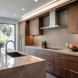 Design-Focused Kitchen Backsplash Ideas with Brown Cabinets: From Glass to Stone