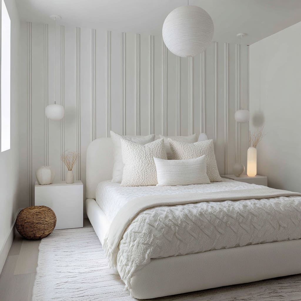 Monochrome Sculpted Wall with Subtle Vertical Relief and White-on-White Layering Monochrome Sculpted Wall with Subtle Vertical Relief and White-on-White Layering