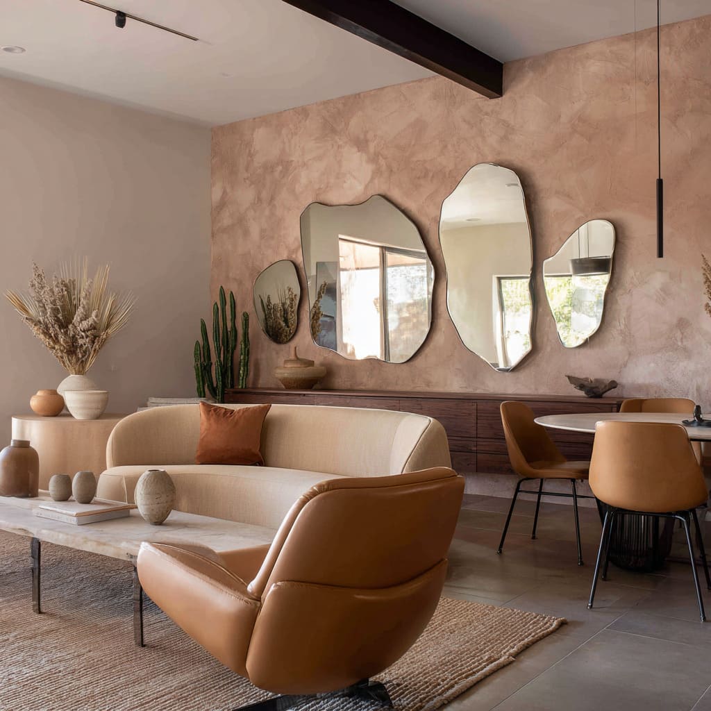 Organic Mirror Cluster on Textured Clay Wall Organic Mirror Cluster on Textured Clay Wall