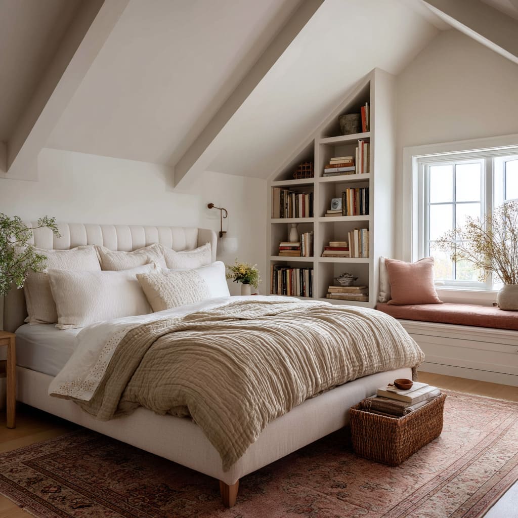 The charm of this bedroom design lies in its deliberate warmth and quiet sense of scholarship The charm of this bedroom design lies in its deliberate warmth and quiet sense of scholarship