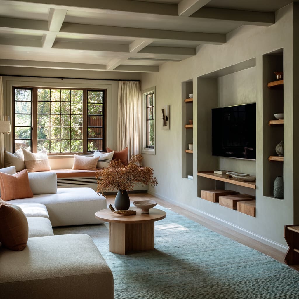 This cottagecore living room design strikes an exceptional balance between spatial sculpting and tactile harmony This cottagecore living room design strikes an exceptional balance between spatial sculpting and tactile harmony