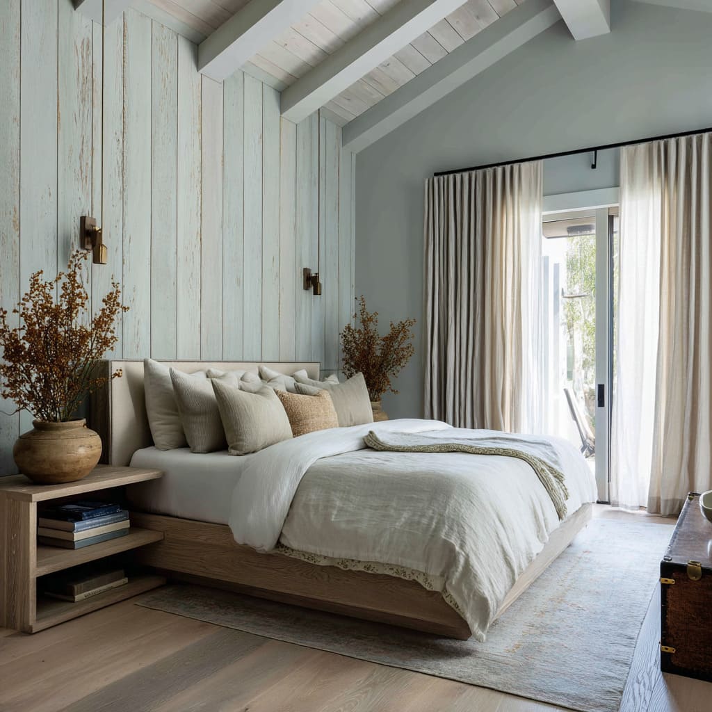 This painted treatment is worth noting the visible grain underneath the paint reads like a coastal fog has settled directly into the walls This painted treatment is worth noting the visible grain underneath the paint reads like a coastal fog has settled directly into the walls