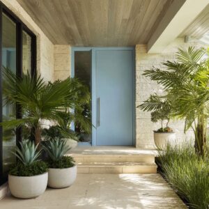 Modern Porch Design with Blue Doors: Color, Geometry, and Decorating Ideas
