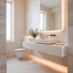 Modern Powder Room Design Ideas That Stand Out Through Light, Line, and Tone