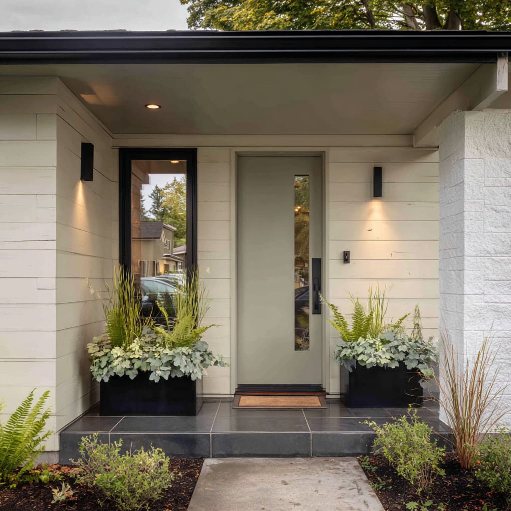 Soft Olive-Toned Door in a Tight Porch Composition Soft Olive-Toned Door in a Tight Porch Composition