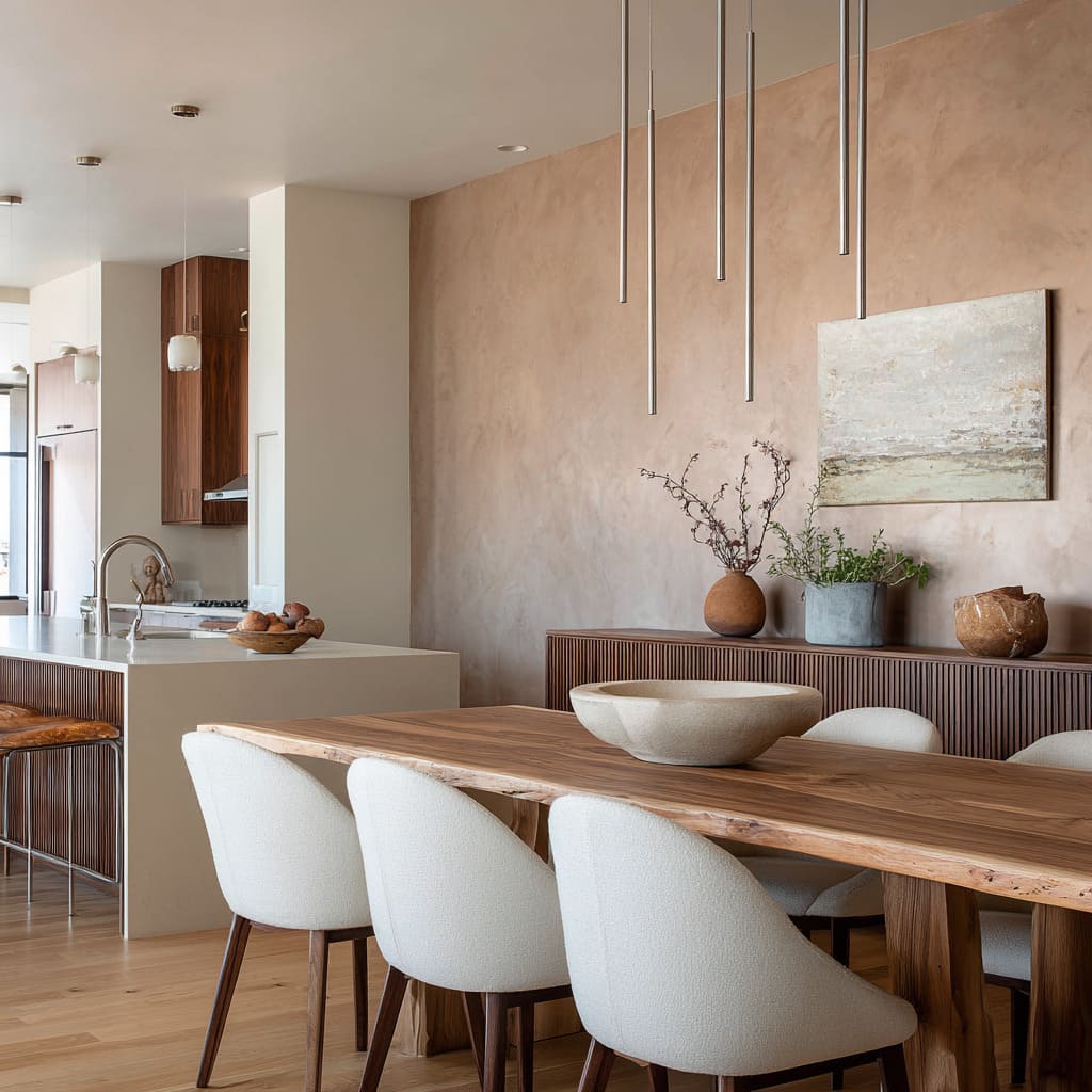 Superficie de yeso en beige claro equilibrada por iluminación escultórica superior. Superficie de yeso en beige claro equilibrada por iluminación escultórica superior.