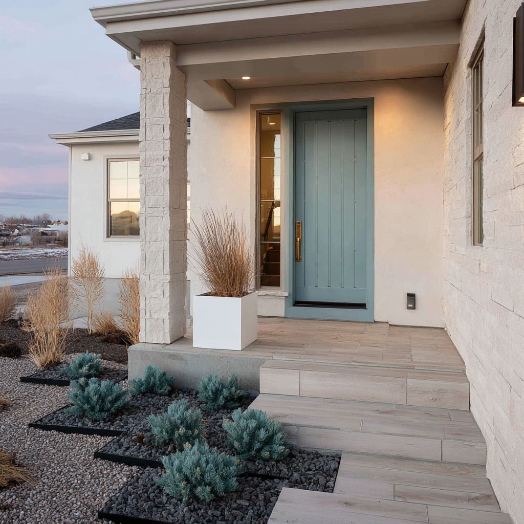 The door color is a lightly powdery blue-green, almost like oxidized copper softened The door color is a lightly powdery blue-green, almost like oxidized copper softened