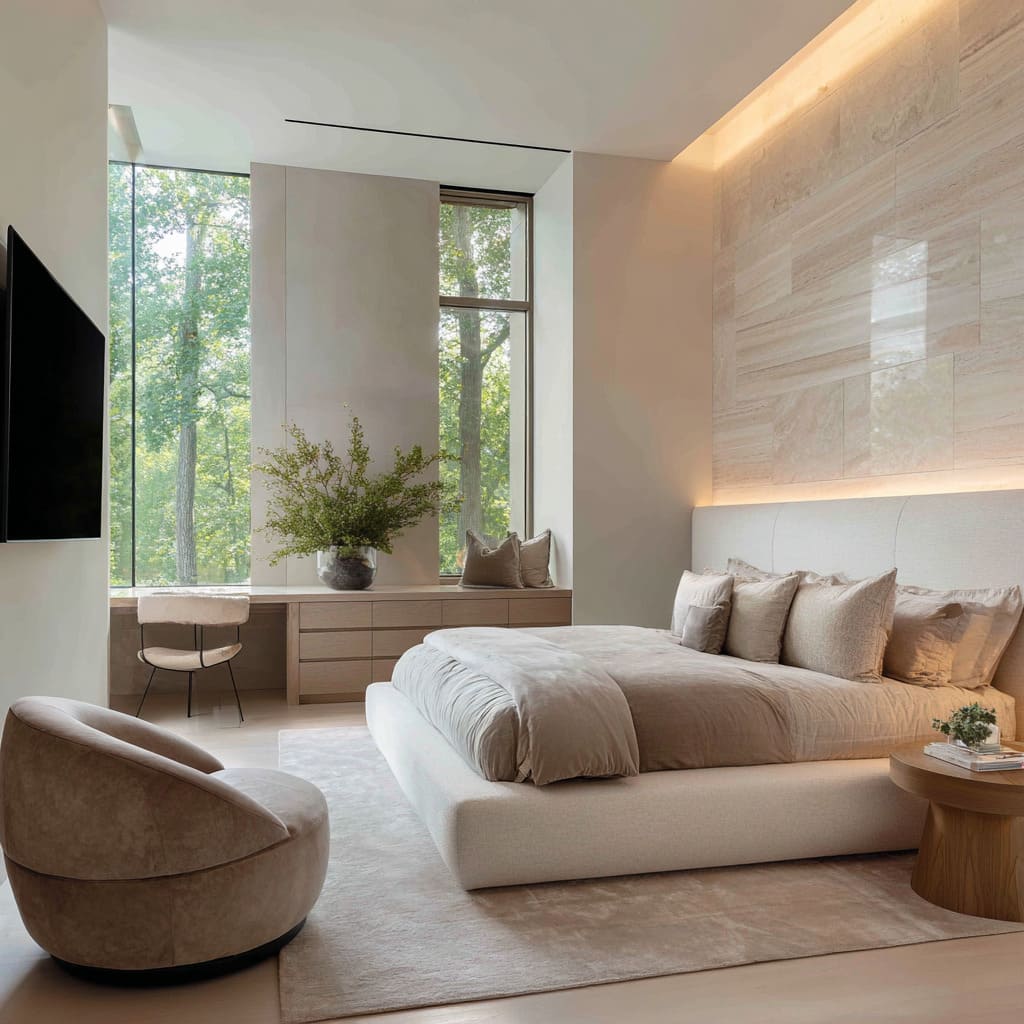 This bedroom design expresses softness not through textiles alone but through architectural gestures and restrained geometry This bedroom design expresses softness not through textiles alone but through architectural gestures and restrained geometry