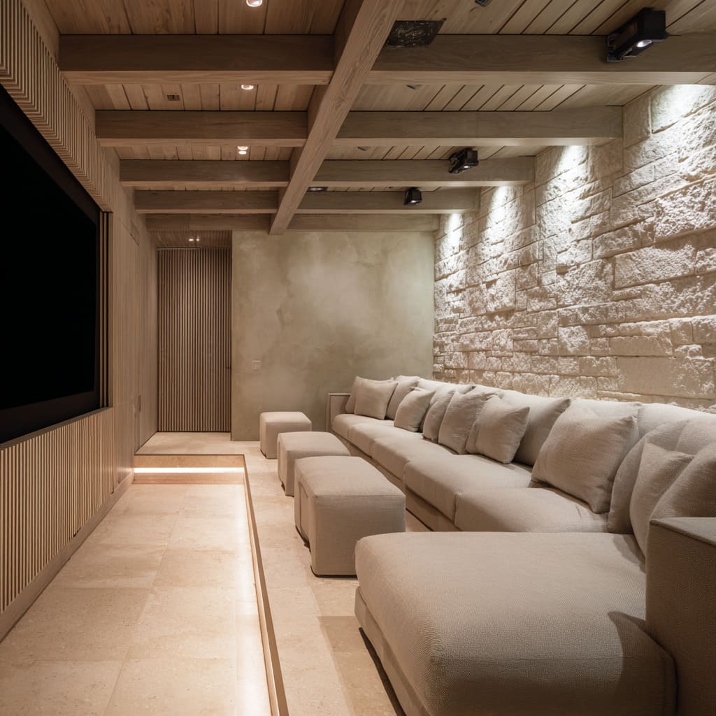 This long theater design leans into texture as its primary language, composed with clear zoning of materials to enhance visual rhythm This long theater design leans into texture as its primary language, composed with clear zoning of materials to enhance visual rhythm