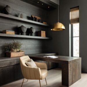 Ideas de Diseño para Oficinas en Casa de Estilo Rústico Moderno: Donde la Madera, la Piedra y el Espacio se Combinan