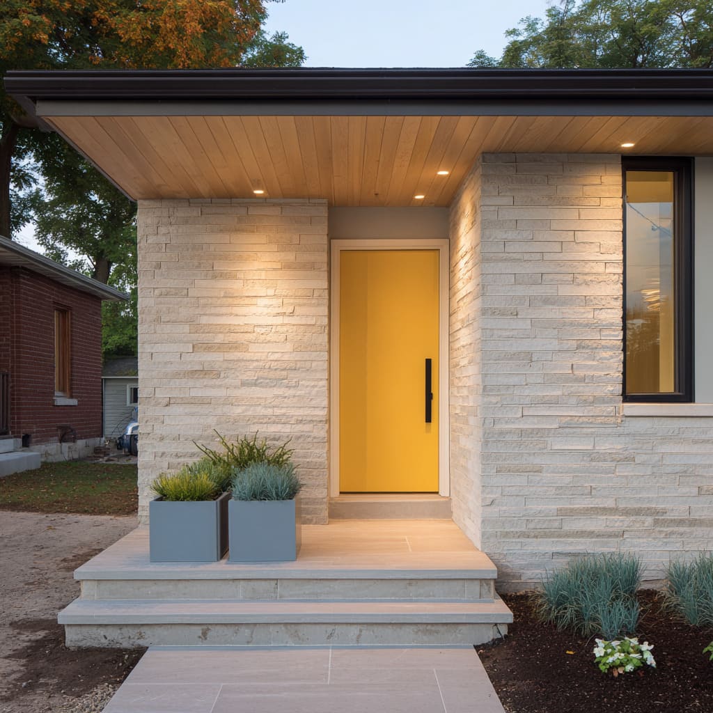 Vivid Sunlit Yellow on Stone Beige Facade Vivid Sunlit Yellow on Stone Beige Facade