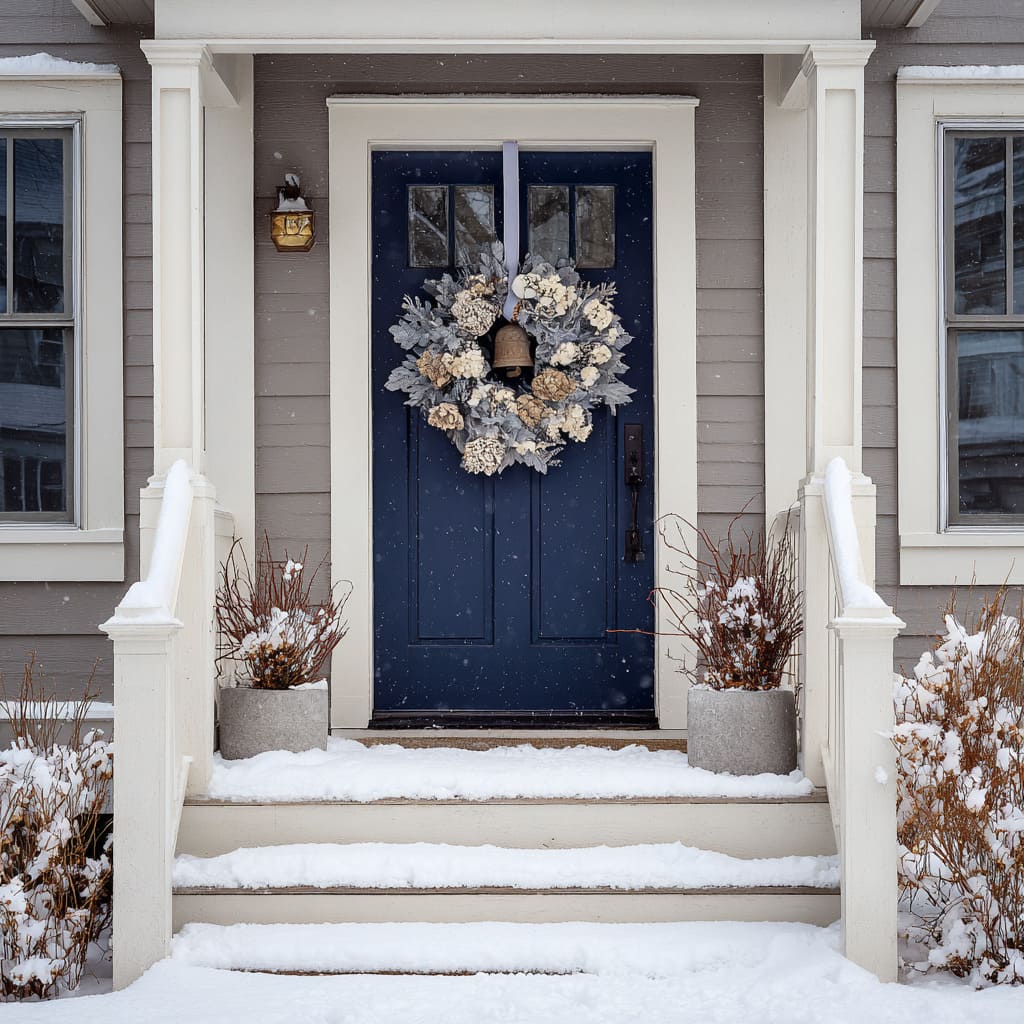 a substantial wreath of bleached pinecones, white florals, and frosty greens as Christmas decorating ideas a substantial wreath of bleached pinecones, white florals, and frosty greens as Christmas decorating ideas
