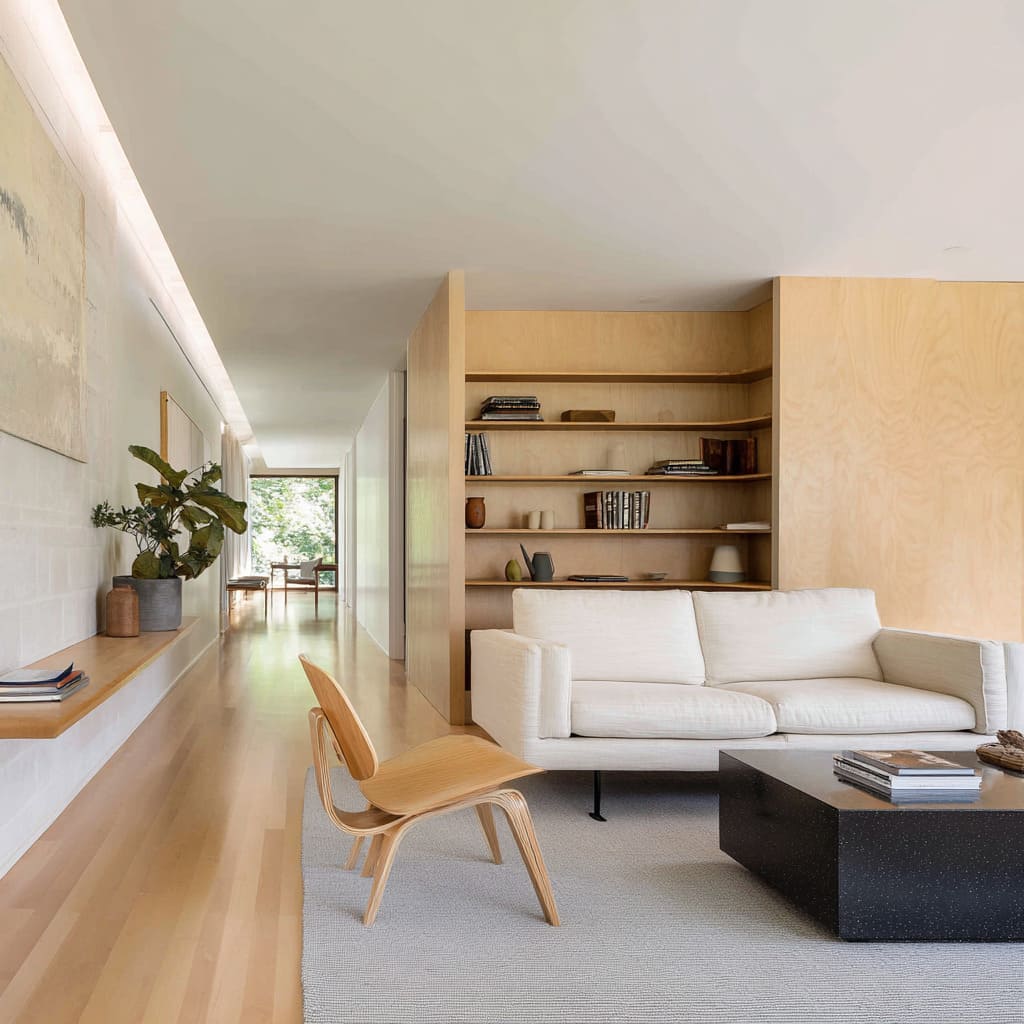 A Soft Corridor Lounge Design Where the Eames Molded Plywood Chair Anchors Stillness A Soft Corridor Lounge Design Where the Eames Molded Plywood Chair Anchors Stillness