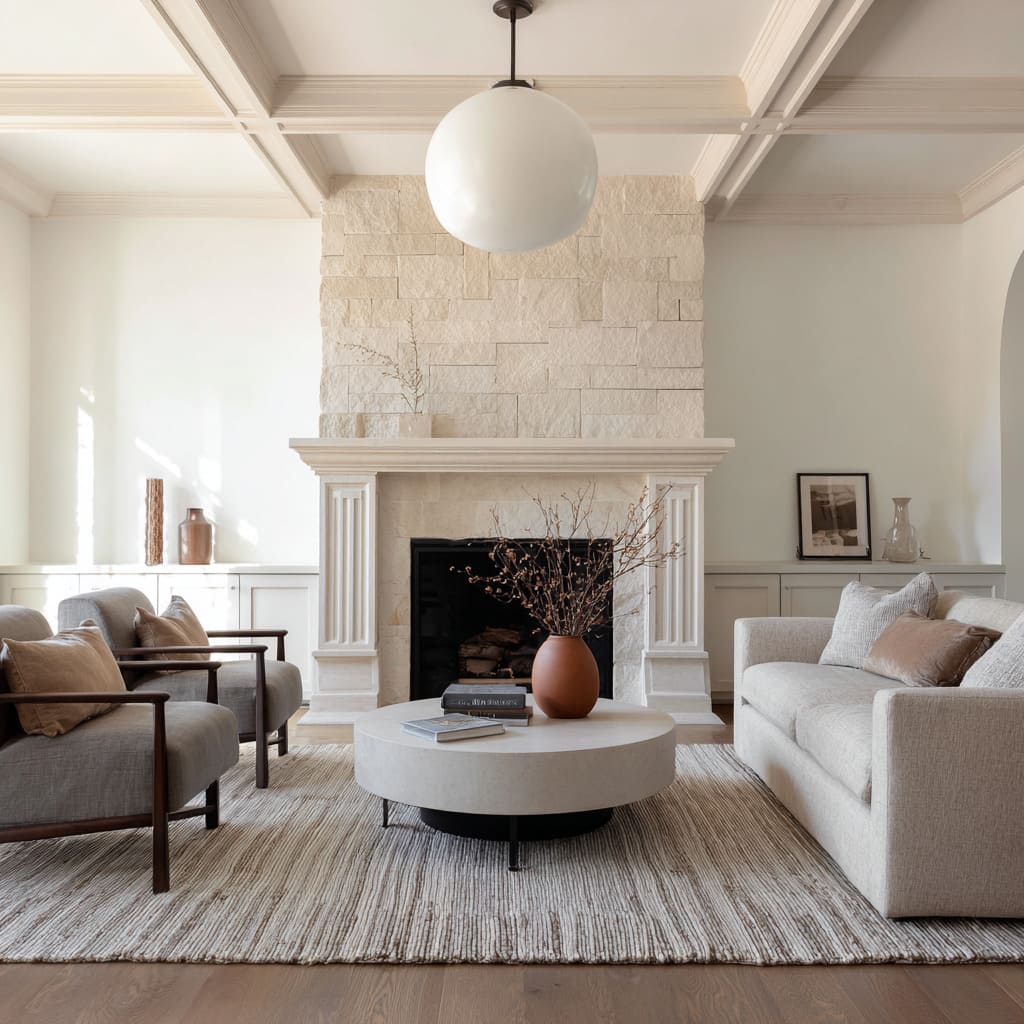 The central furniture arrangement uses only four pieces but feels complete The central furniture arrangement uses only four pieces but feels complete