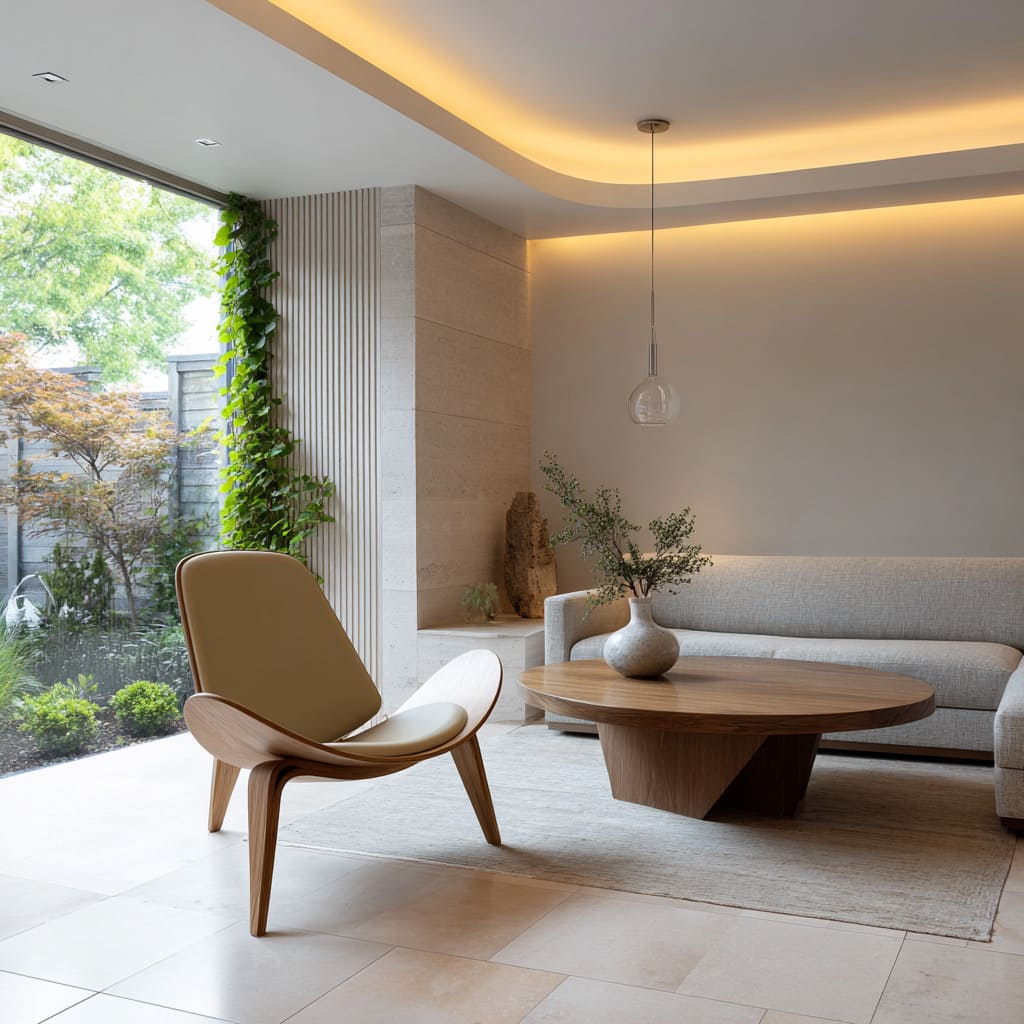 This design feels more like a quiet gallery than a traditional living room This design feels more like a quiet gallery than a traditional living room