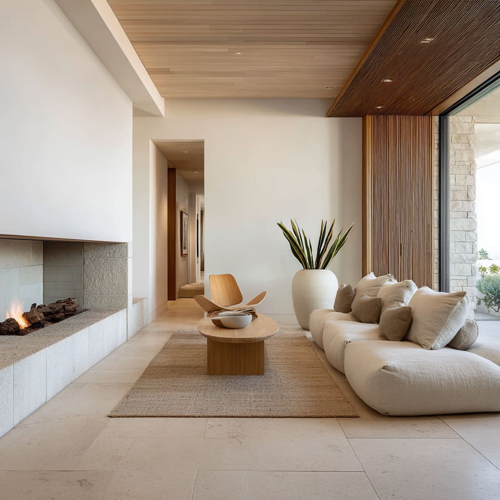 This long, narrow space uses deliberate horizontality to create stillness This long, narrow space uses deliberate horizontality to create stillness