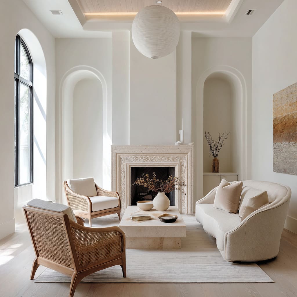 flanking recessed arches on both sides mirror each other, their niches cut deep into the wall and softened by curved vaults flanking recessed arches on both sides mirror each other, their niches cut deep into the wall and softened by curved vaults