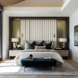 Modern Hollywood Regency Bedroom Design: Glamour in Quiet Geometry