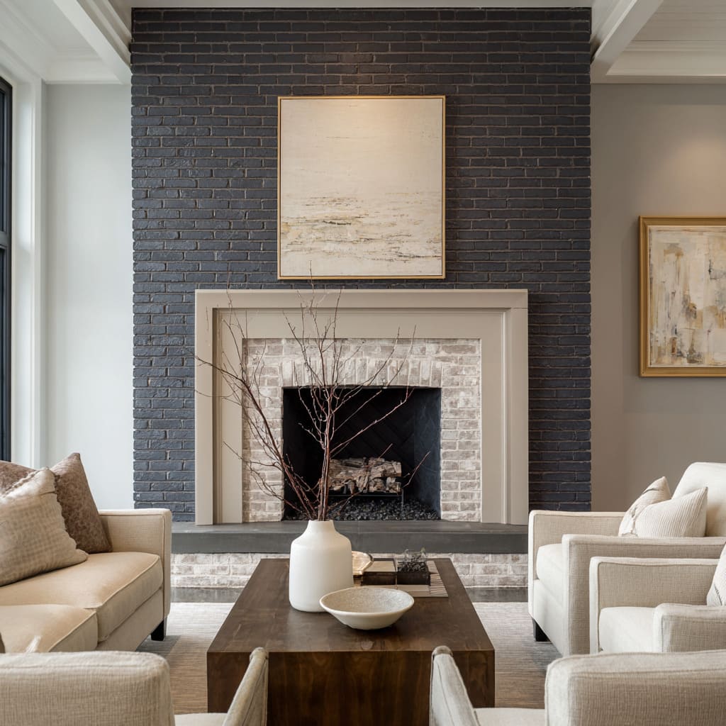 Concepto en ladrillo medianoche con entorno topo suave y mobiliario claro. Concepto en ladrillo medianoche con entorno topo suave y mobiliario claro.