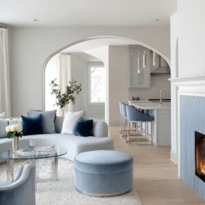 Silver and Blue Living Room Design: Calm Contrast and Reflective Harmony