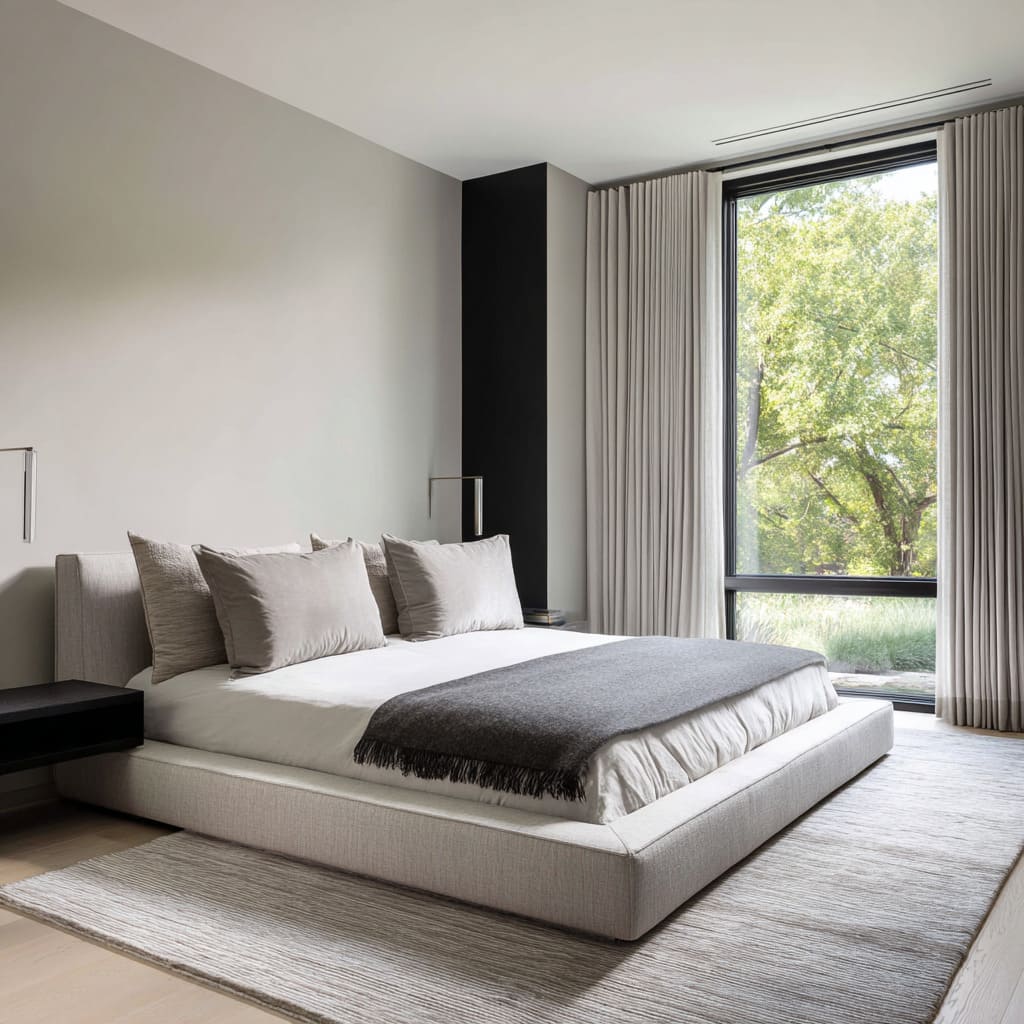 Sophisticated black and silver bedroom styling with ribbed accent wall, crystal lamps, mirrored dresser Sophisticated black and silver bedroom styling with ribbed accent wall, crystal lamps, mirrored dresser