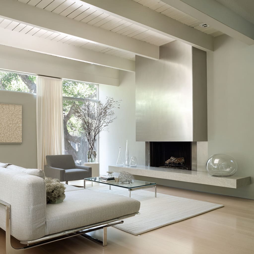 Weightless modern silver and grey lounge ideas with a floating limestone bench, pale linen daybed Weightless modern silver and grey lounge ideas with a floating limestone bench, pale linen daybed