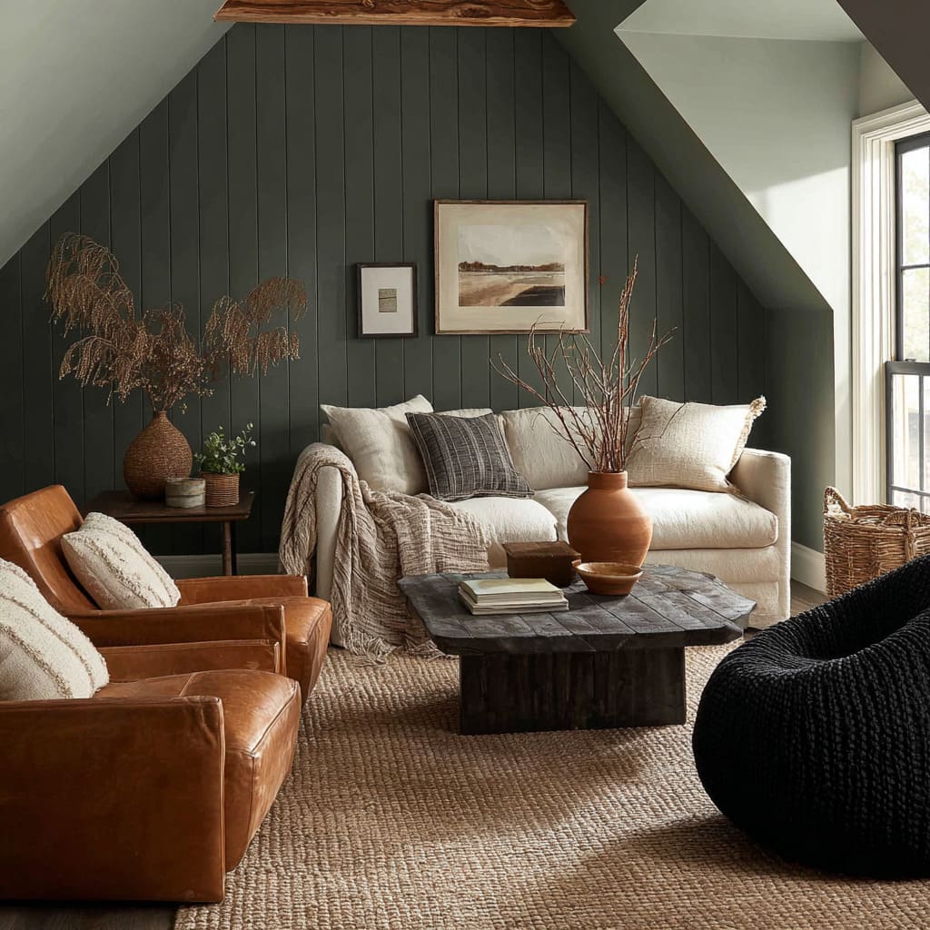 design concept begins its mood with a forest-green wall made of narrow vertical panels. design concept begins its mood with a forest-green wall made of narrow vertical panels.