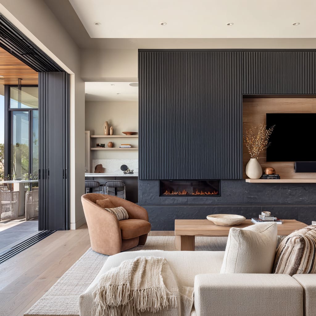 dramatic modern great room ideas with a fireplace dramatic modern great room ideas with a fireplace