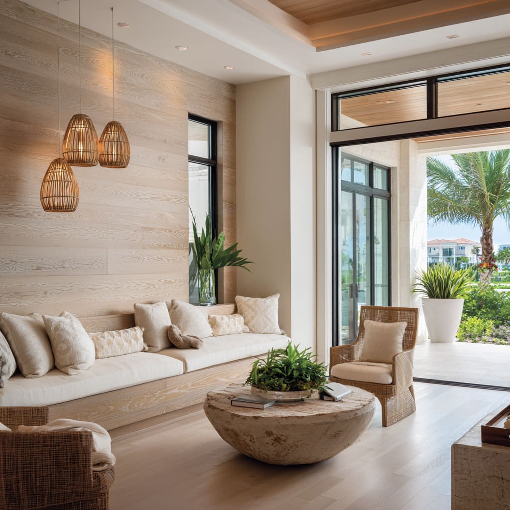 horizontal wood plank wall ideas with integrated bench seating, woven pendant trio horizontal wood plank wall ideas with integrated bench seating, woven pendant trio