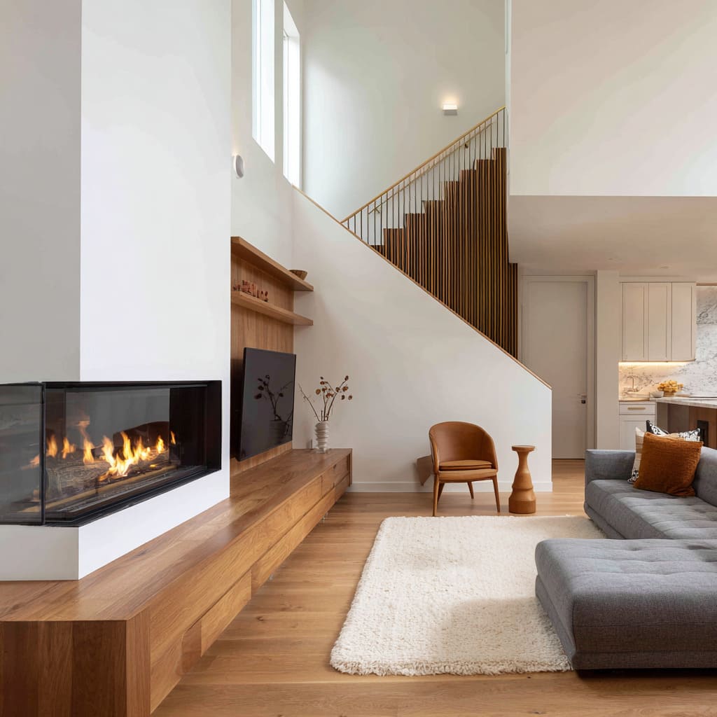 modern open great room ideas with a fireplace ans a staircase modern open great room ideas with a fireplace ans a staircase