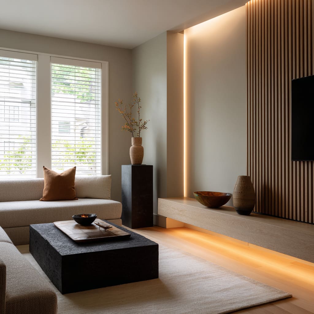 simple staggered objects for a warm refined corner design simple staggered objects for a warm refined corner design