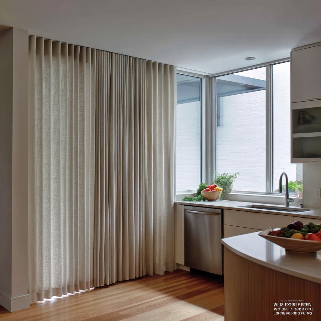 Continuous curtain run finishing a corner sink and slider zone