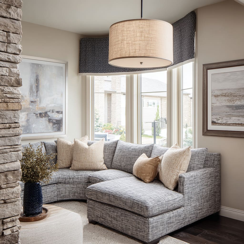 Graphic charcoal cap above a neighborhood-viewing bay Graphic charcoal cap above a neighborhood-viewing bay