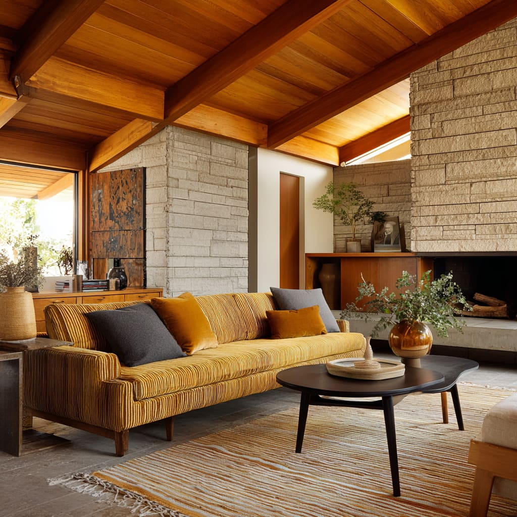 Mid-century warmth where yellow becomes an architecture through texture and shadow Mid-century warmth where yellow becomes an architecture through texture and shadow