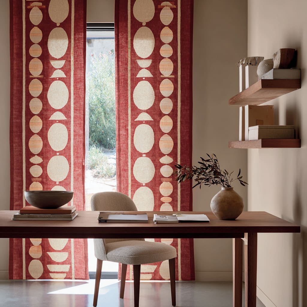 Paneles rojos semitranslúcidos con óvalos crema luminosos y formas minimalistas apiladas Paneles rojos semitranslúcidos con óvalos crema luminosos y formas minimalistas apiladas